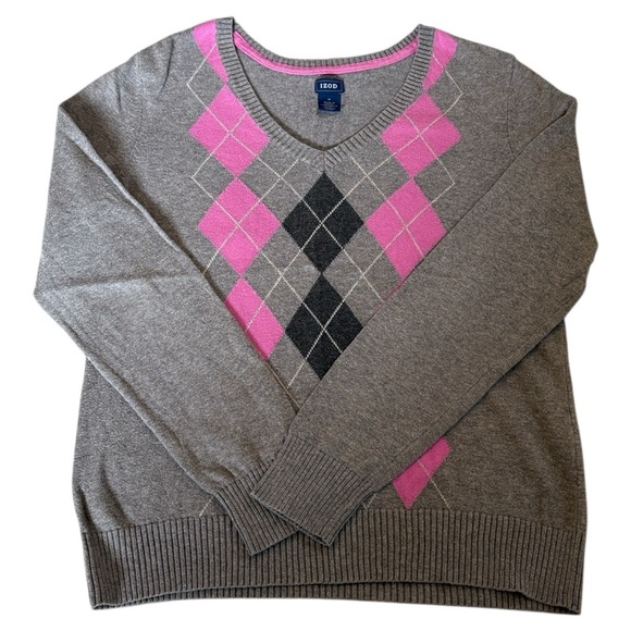 Izod Gray Sweater with Pink Argyle Design - Picture 4 of 8